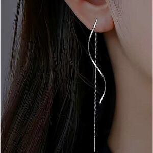 Silver Spiral Threader Twisted Minimalist Earrings